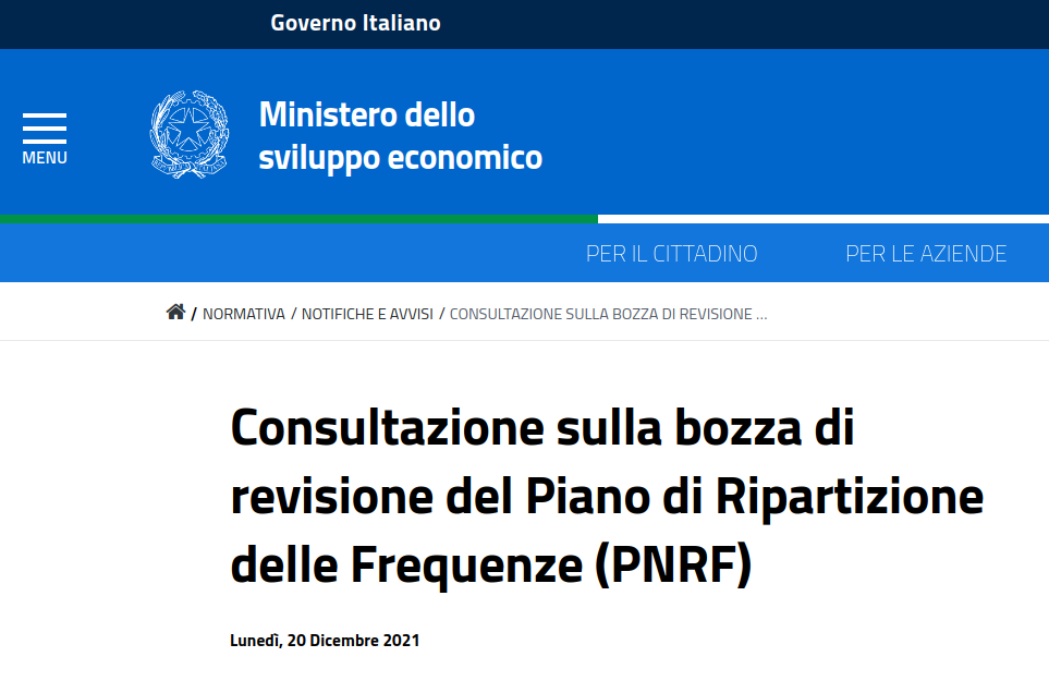 Consultazione sulla bozza di revisione del Piano di Ripartizione delle Frequenze (PNRF)